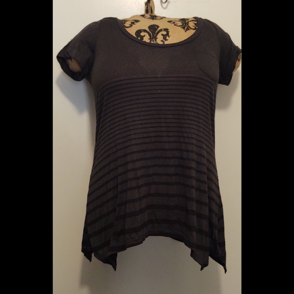 Blue & Black Striped Sheer Top
